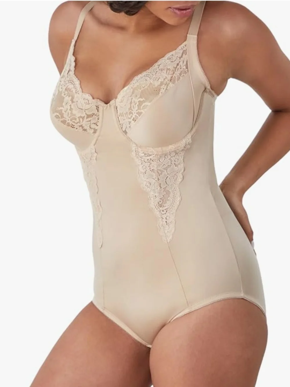 Maidenform Ultra Firm Lace-Trim Shaping Bodysuit - Beige 36D